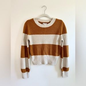 American Eagle Women’s Striped Mustard Yellow Cream Sweater Size Medium